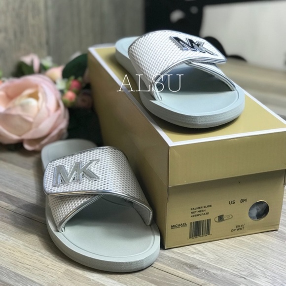 Michael Kors Palmer Slide Net Mesh Silver White W - Picture 4 of 8
